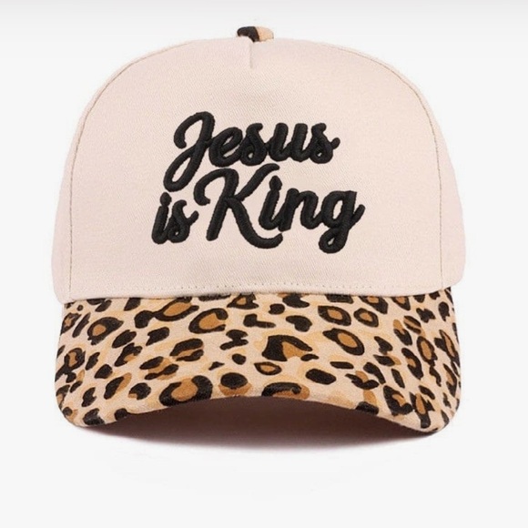 Beige and Leopard Print Hat Cap “Jesus is King” *BRAND NEW* - Picture 2 of 2